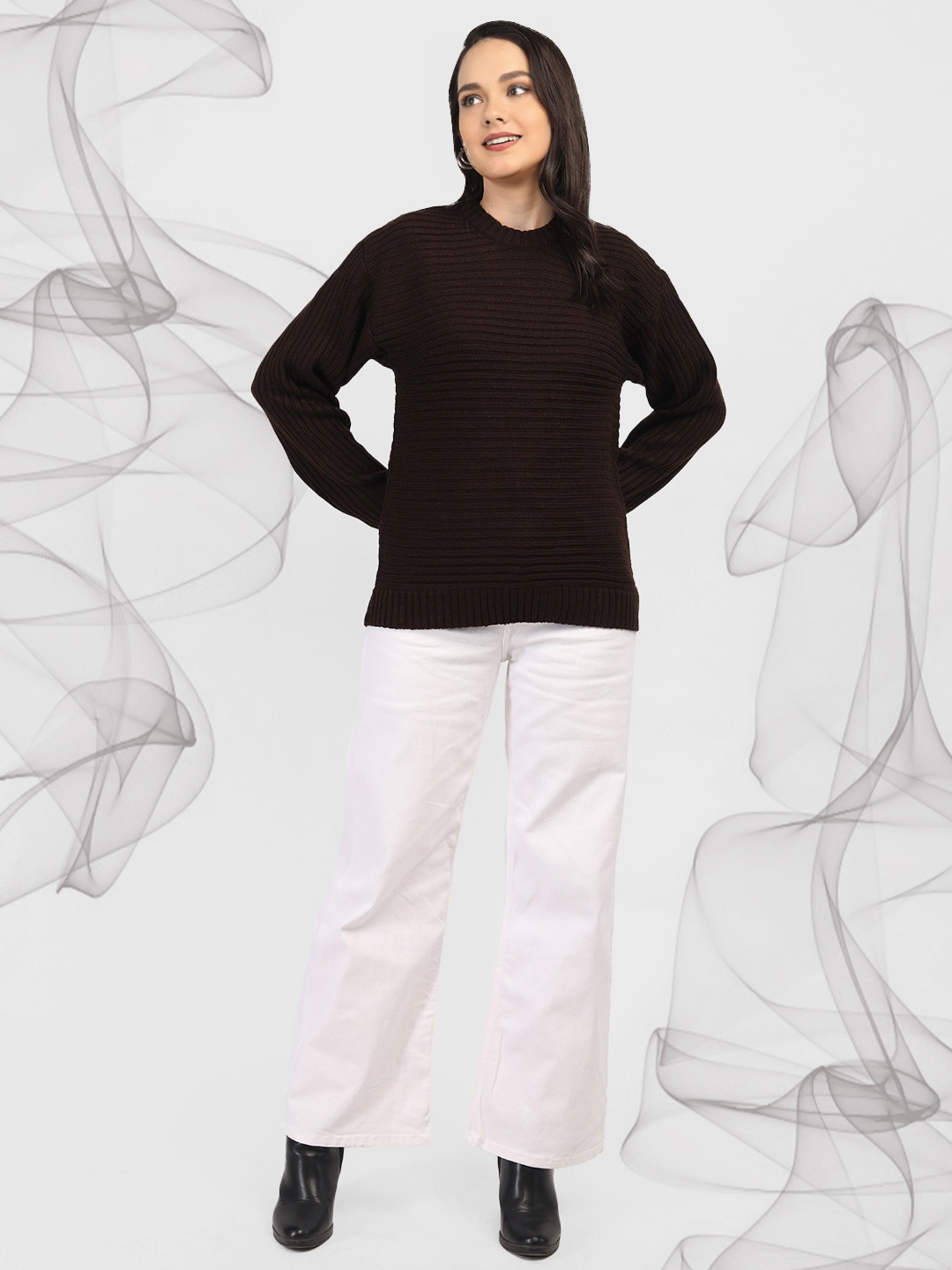 

The Roadster Lifestyle Co. Woollen Round Neck Pullover Sweater, Coffee brown