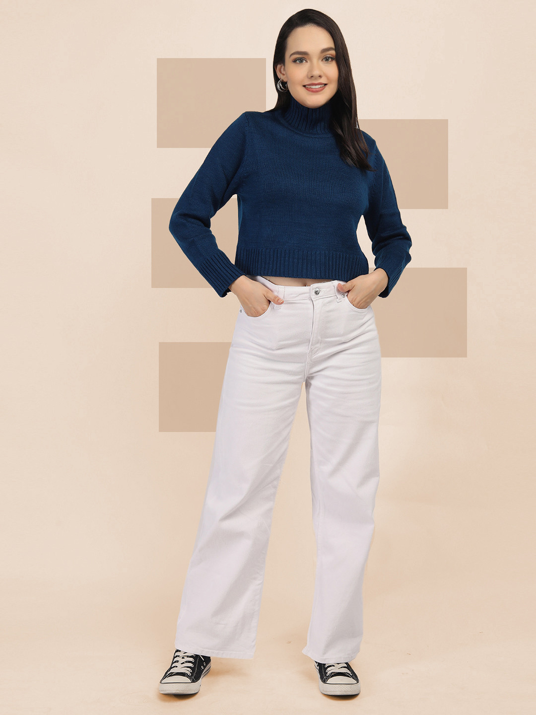 

The Roadster Lifestyle Co Woolen High Neck Pullover Sweater, Blue