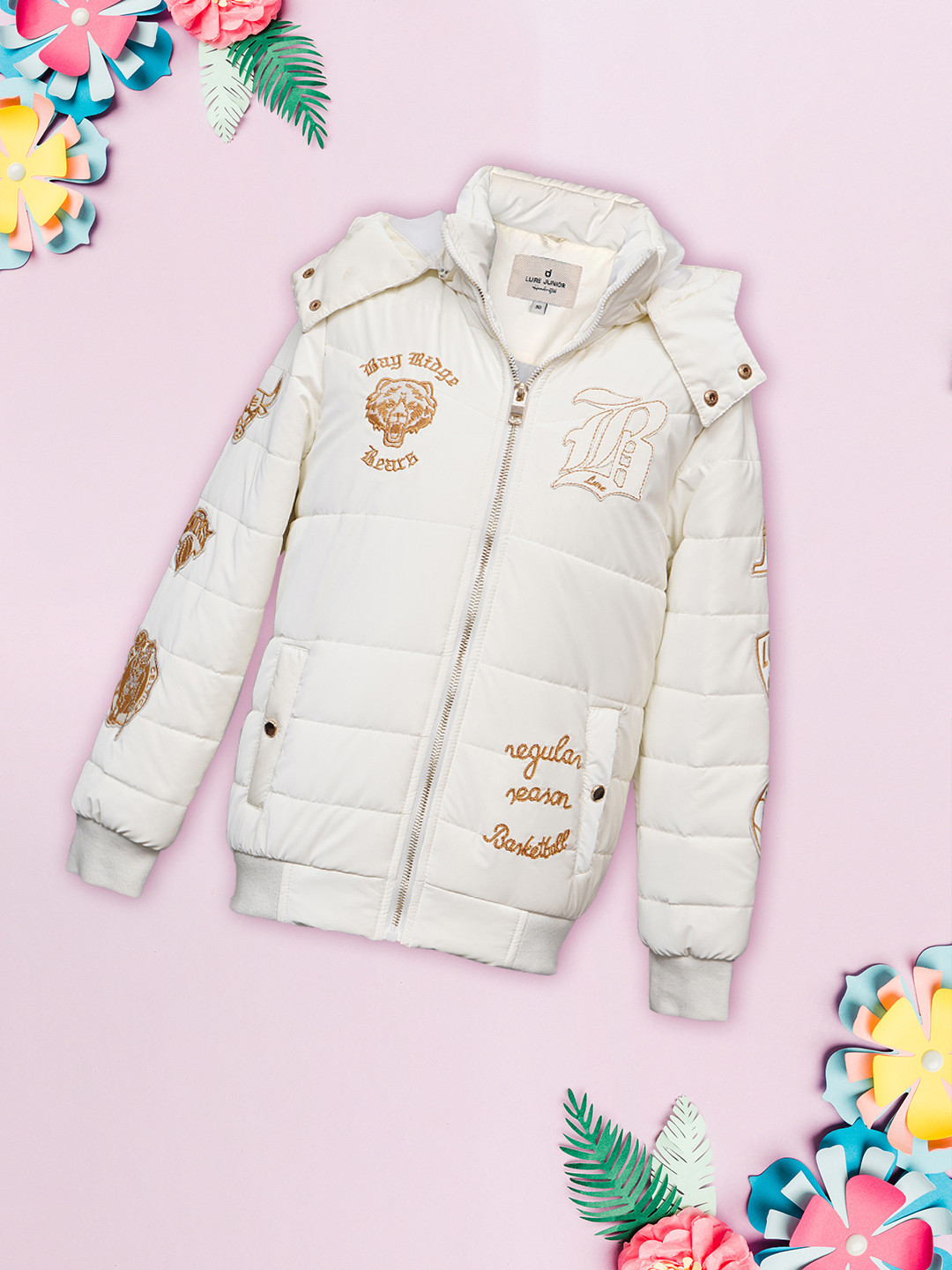 

LURE JUNIOR Boys Embroidered Puffer Jacket, White