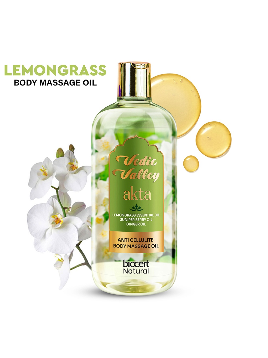 

Vedic Valley Anti-Cellulite Lemongrass Body Massage Essential Oil - 300 ml, Green