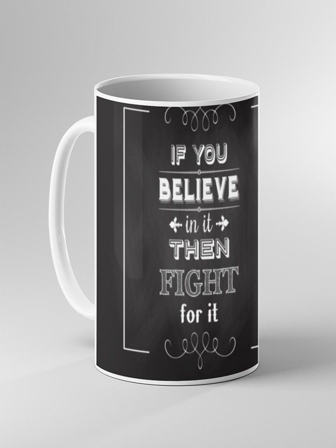 

Keviv White & Black Printed Ceramic Glossy Mugs 325 ml