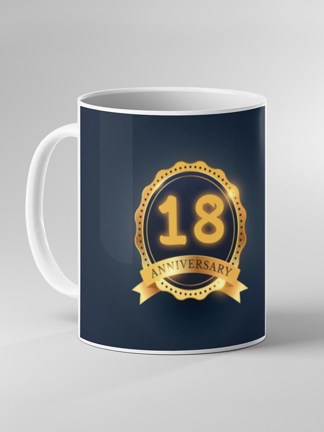 Keviv White & Navy Blue Text or Slogans Printed Ceramic Glossy Mugs 325 ml
