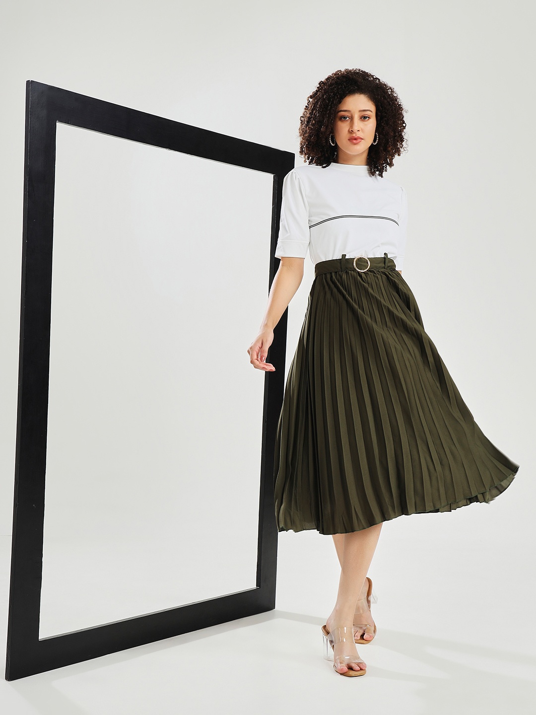 CARTYSHOP Women Accordion Pleats Fit & Flare Midi Dress, Sea green