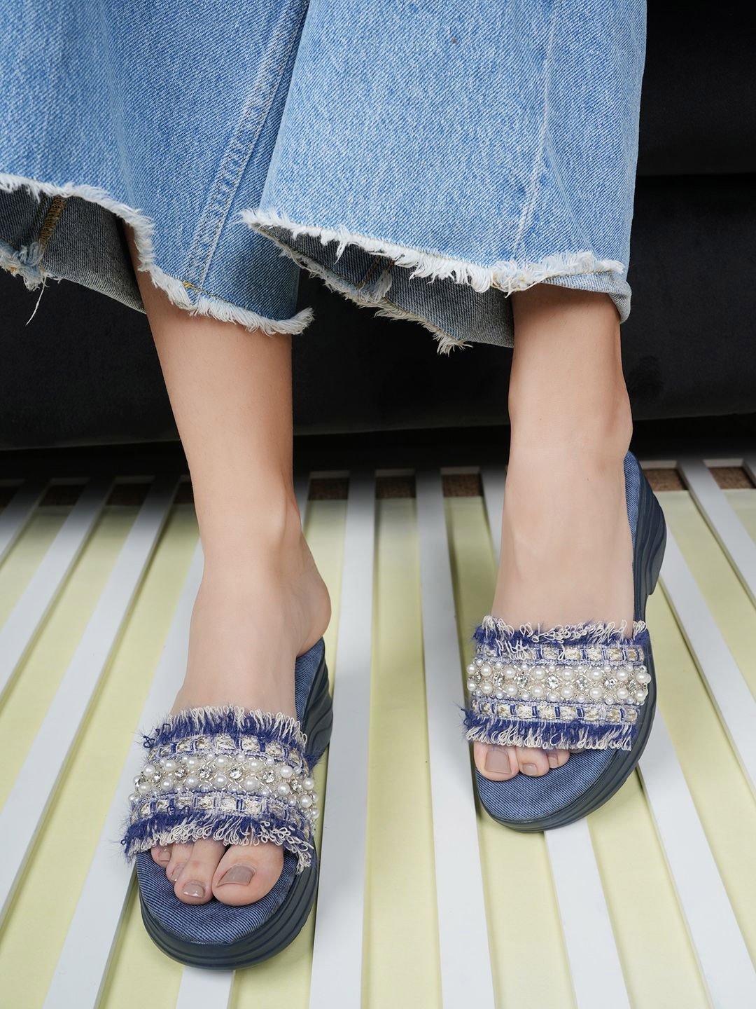 

Mast & Harbour Textured Party Wedge Sandals, Blue