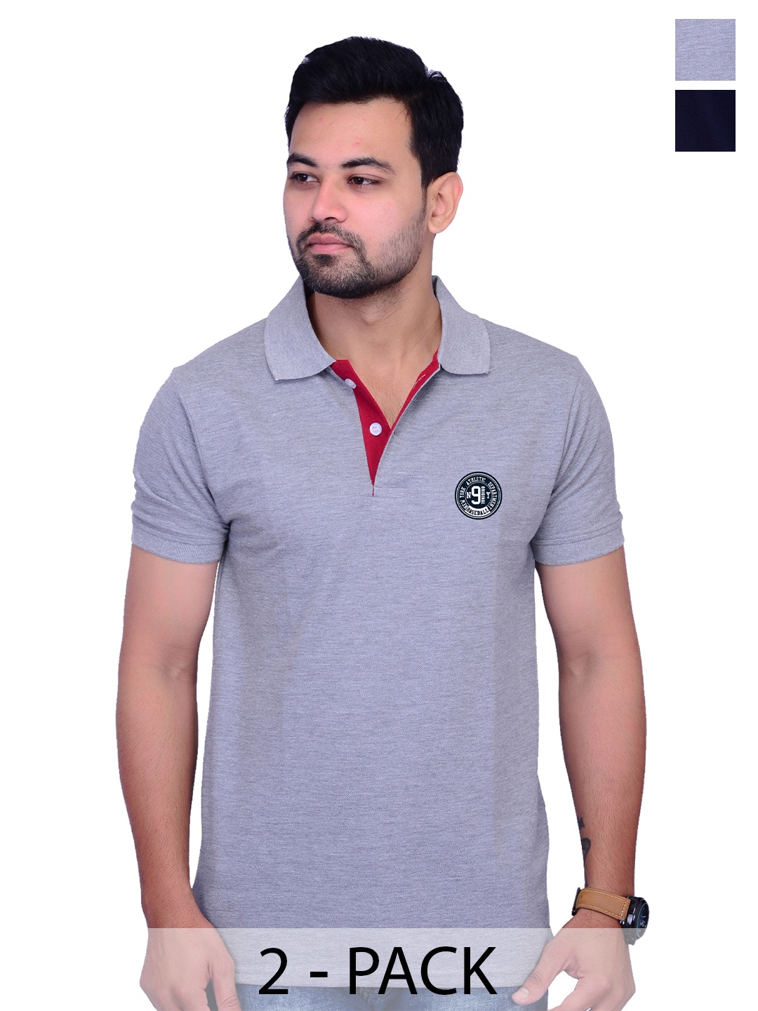 

LA MILANO Men Pack Of 2 Solid Slim Fit T-shirts, Navy blue
