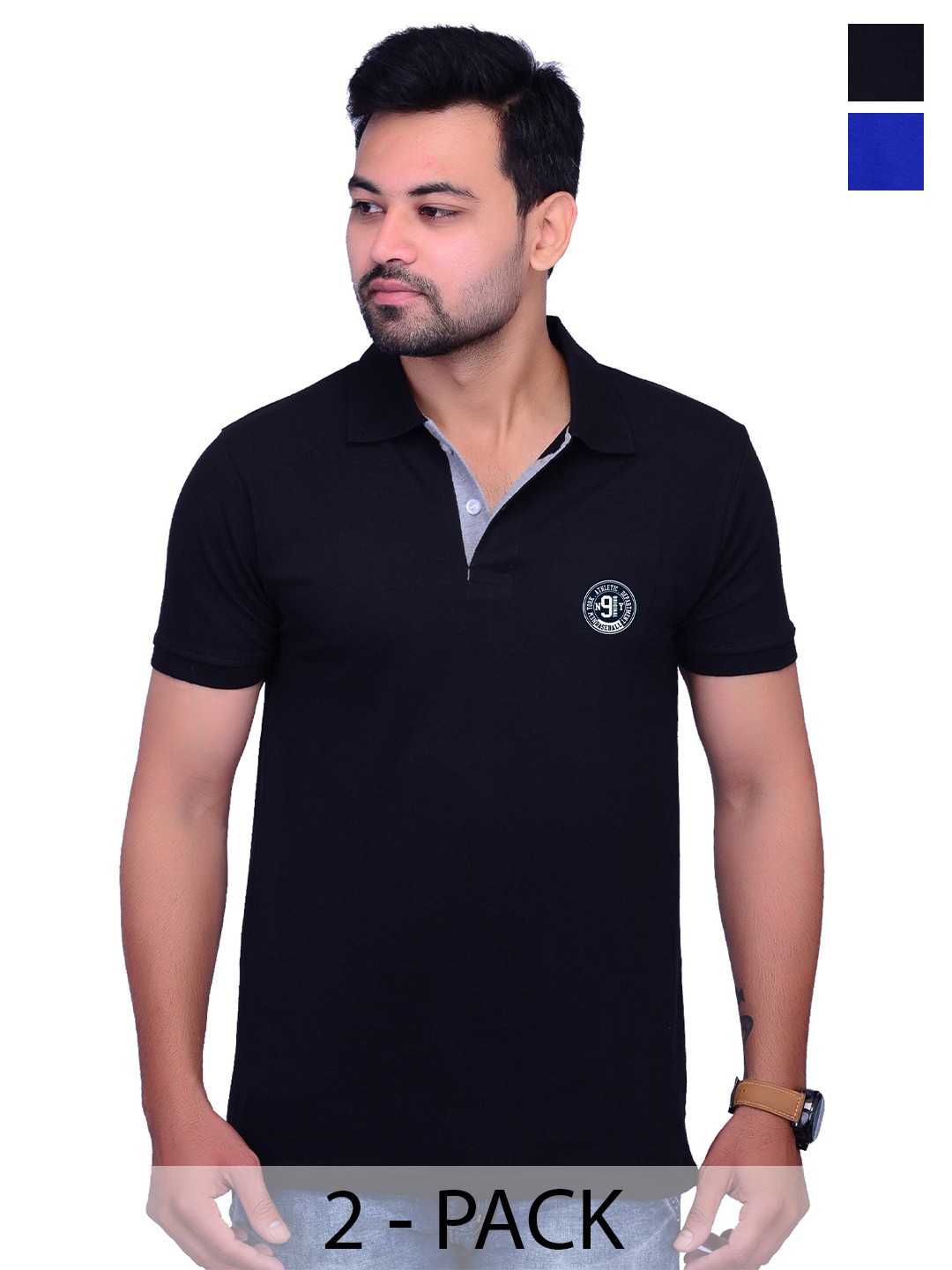 

LA MILANO Men Pack Of 2 Solid Slim Fit T-shirts, Blue