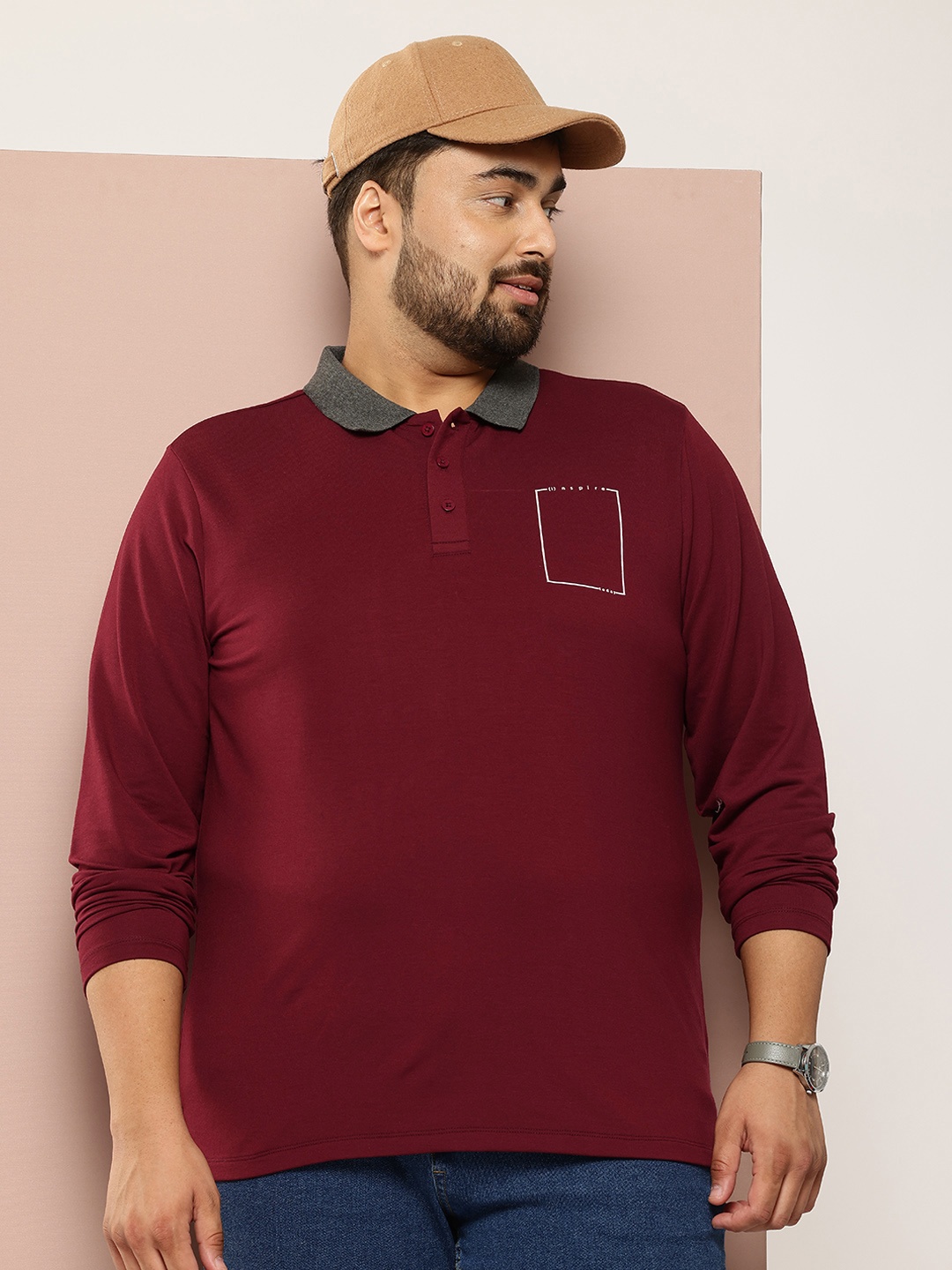 

Sztori Men Plus Size Polo Collar Stretchable T-shirt, Burgundy