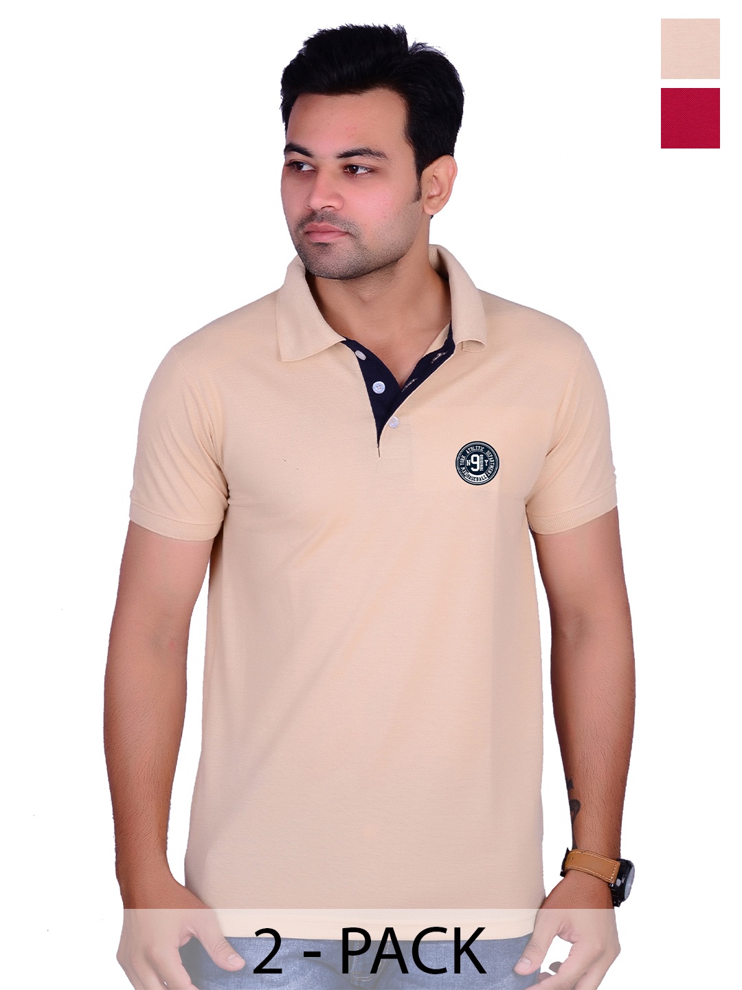 

LA MILANO Men Pack Of 2 Polo Collar Solid Slim Fit T-shirt, Maroon