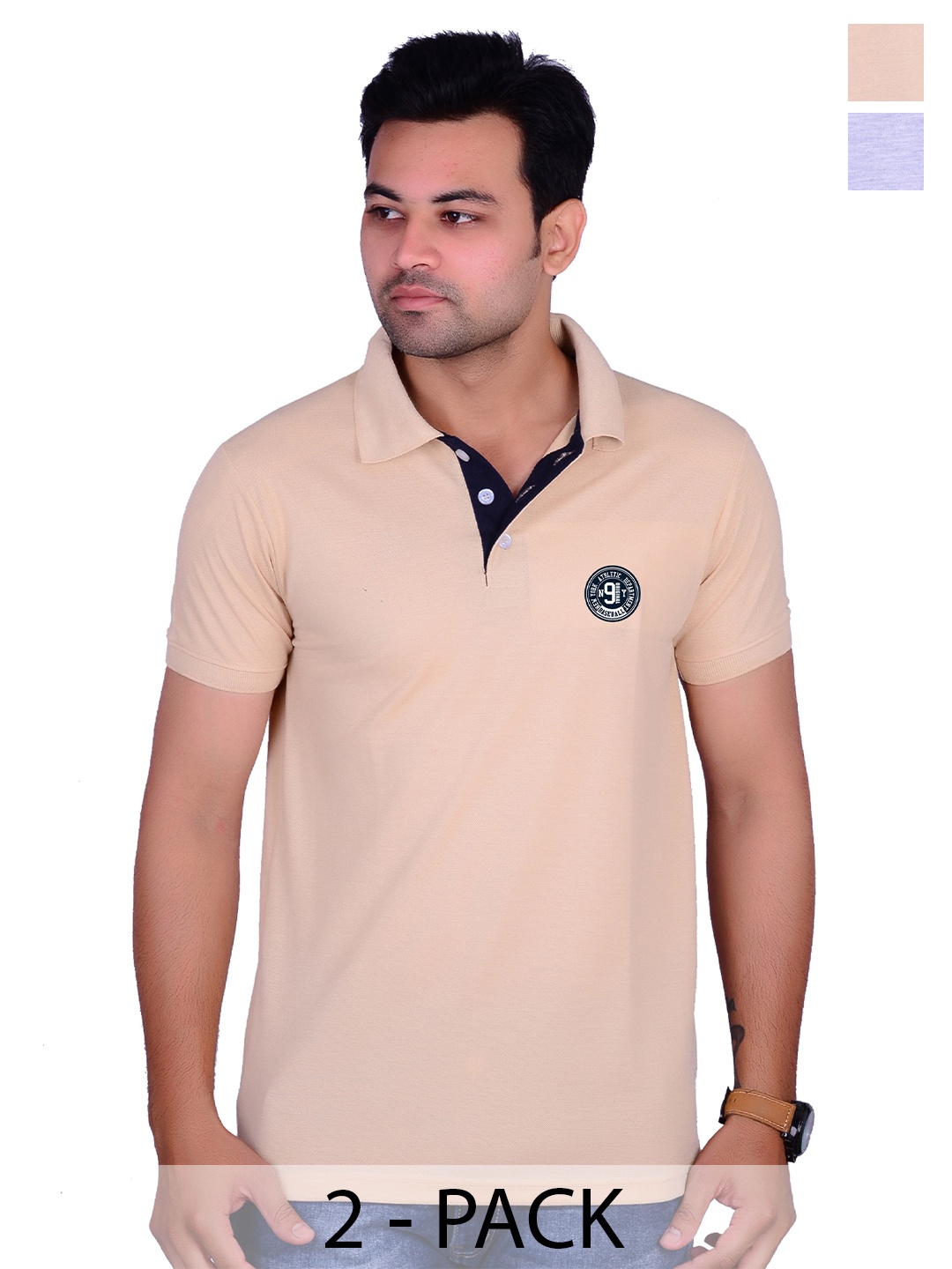 

LA MILANO Men Pack Of 2 Solid Slim Fit T-shirts, Beige
