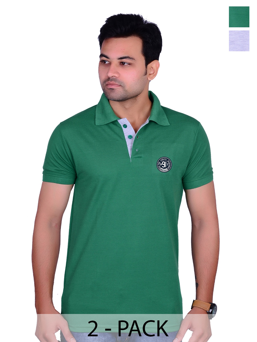 

LA MILANO Men Pack Of 2 Solid Slim Fit T-shirts, Green