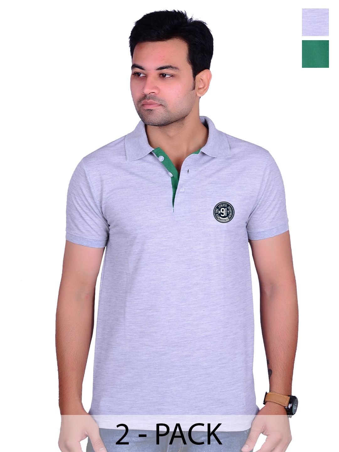 

LA MILANO Men Pack Of 2 Solid Slim Fit T-shirts, Green