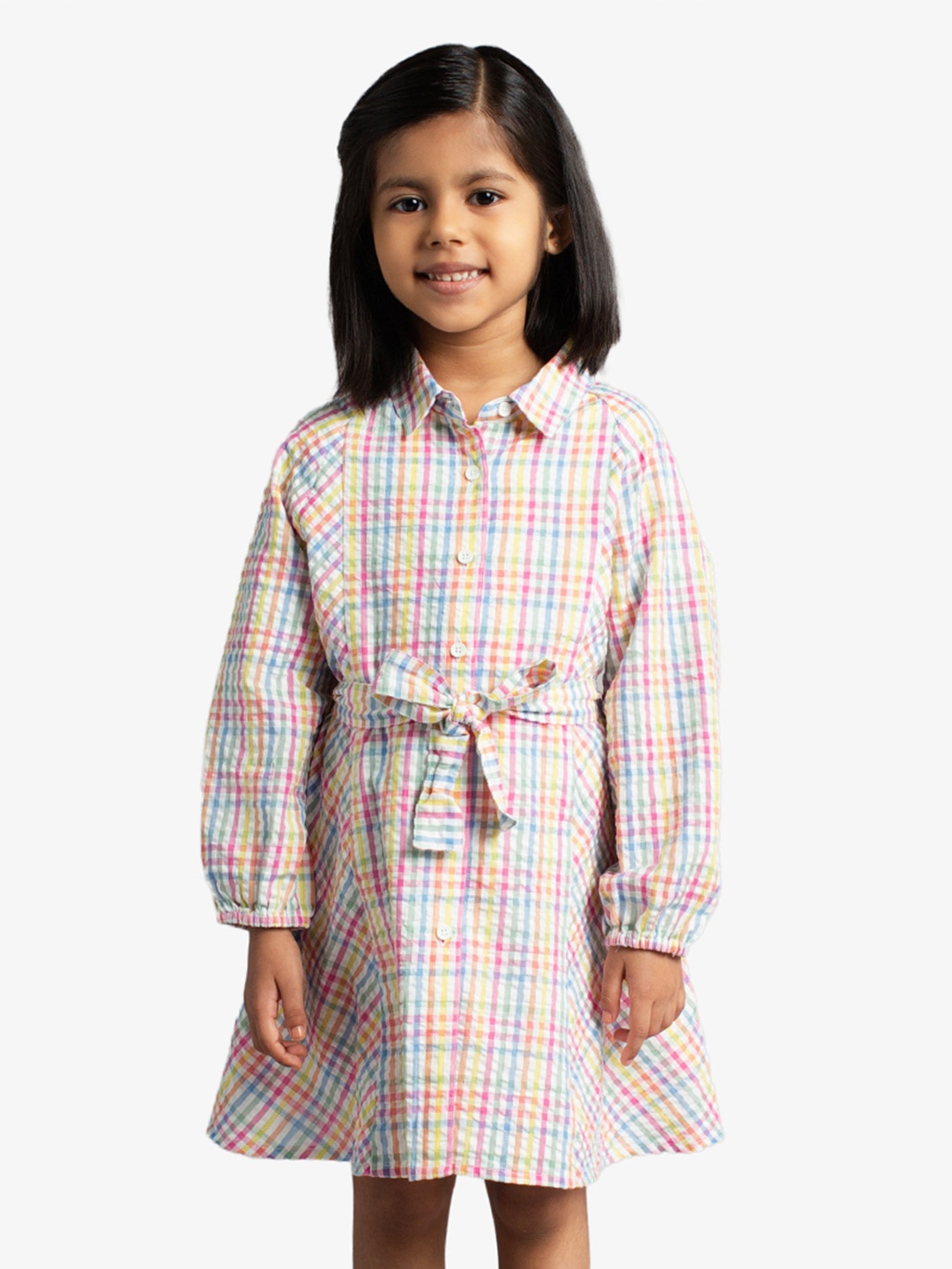 

Ed-a-Mamma Girls Checked Cotton Shirt Knee Length Dress, White