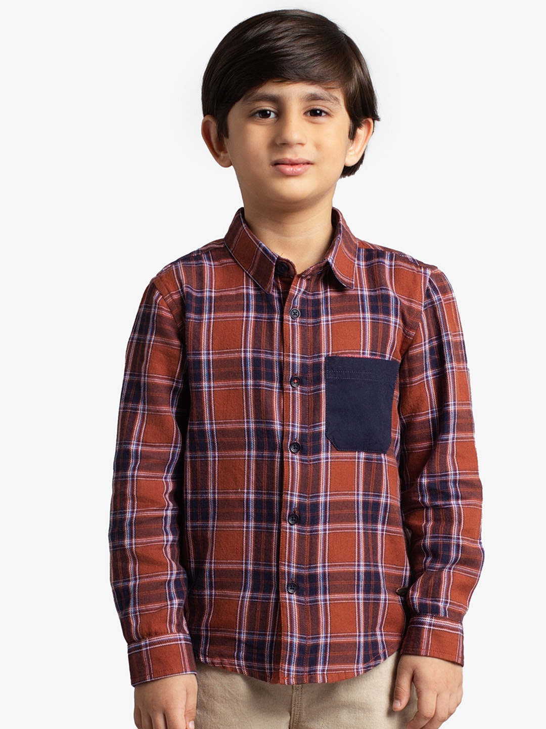 

Ed-a-Mamma Boys Gingham Checked Cotton Casual Shirt, Rust