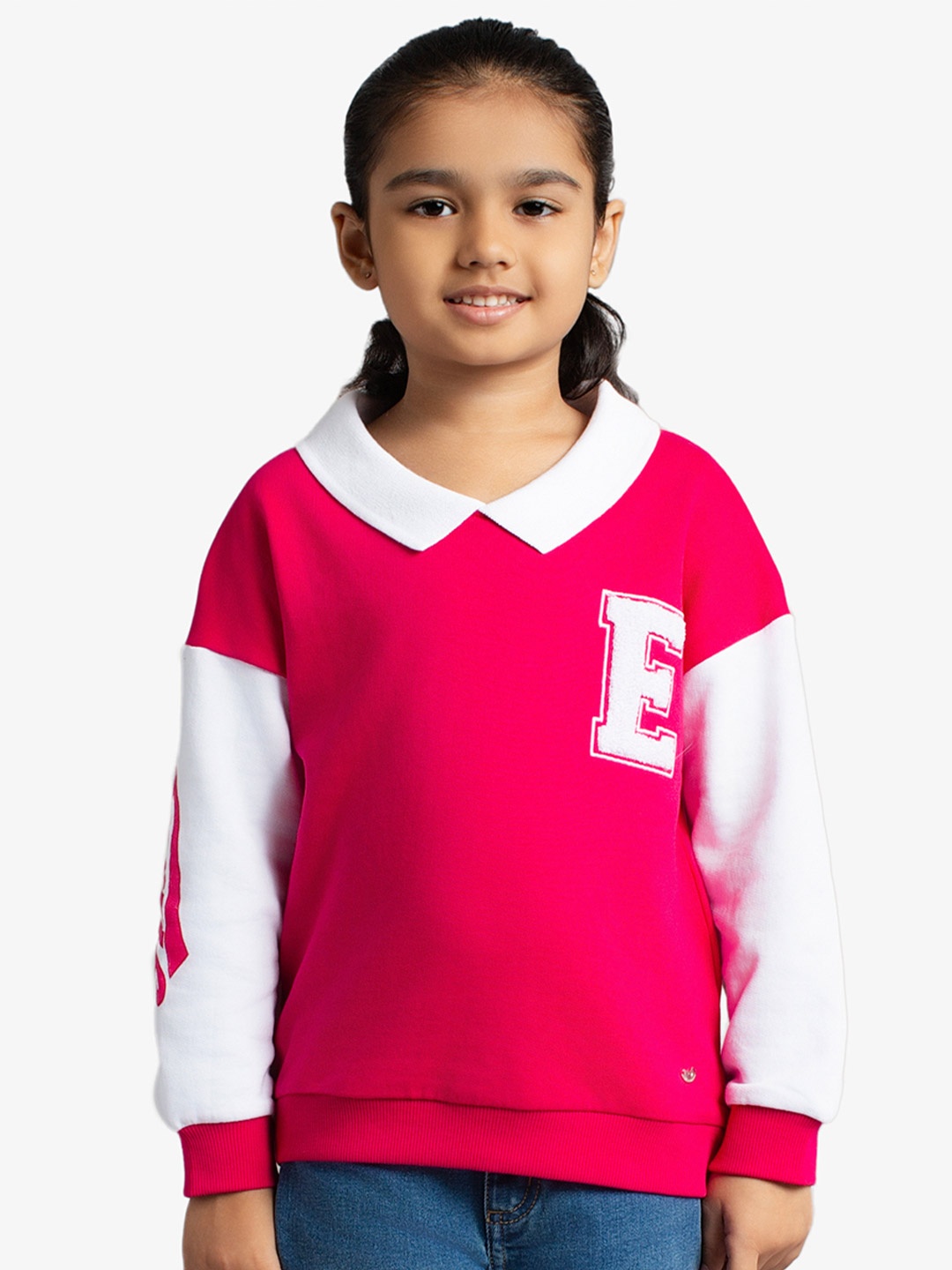 

Ed-a-Mamma Girls Typography Printed Shirt Collar Cotton Sweatshirt, Pink