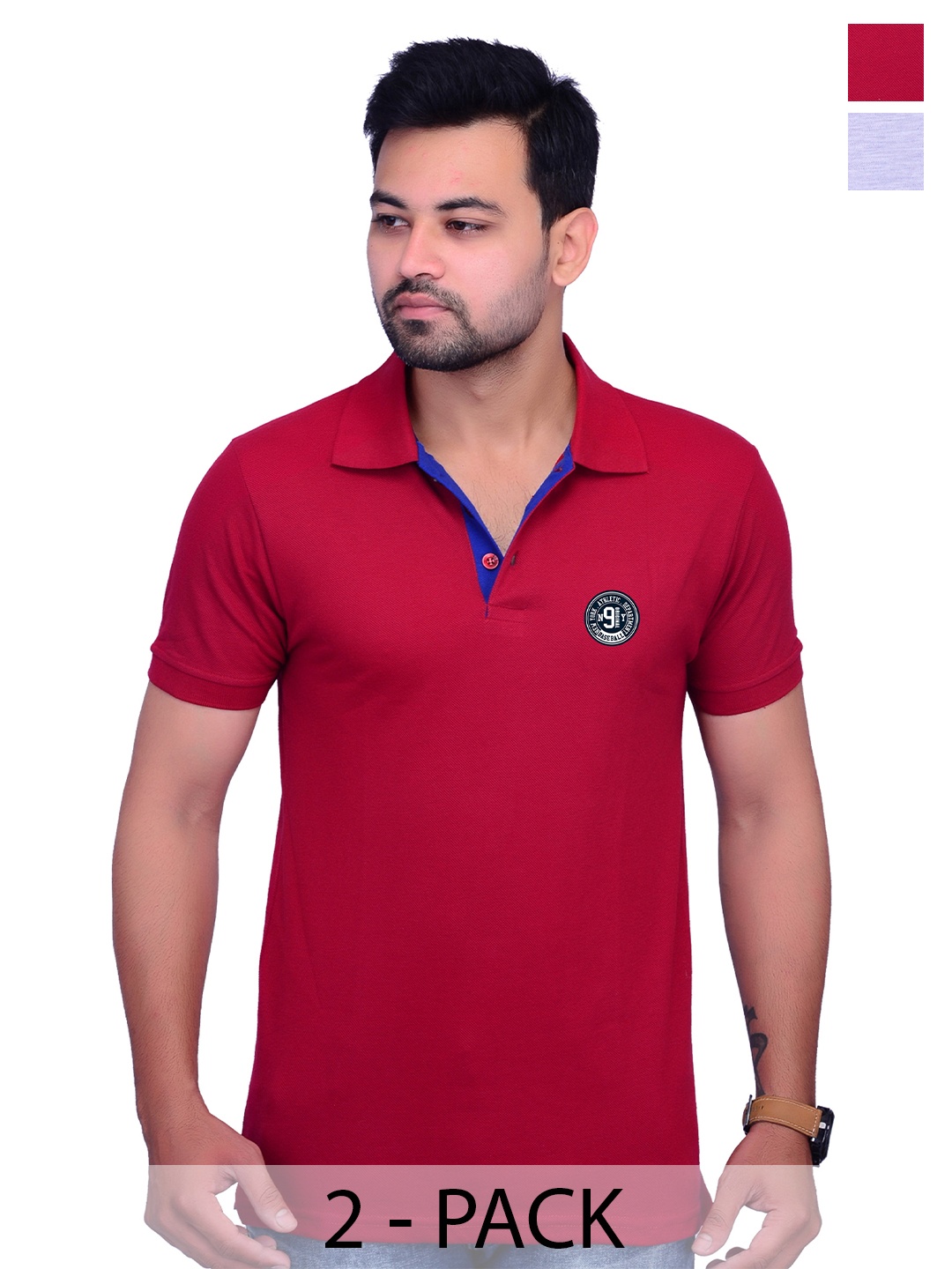 

LA MILANO Men Pack Of 2 Solid Slim Fit T-shirts, Red