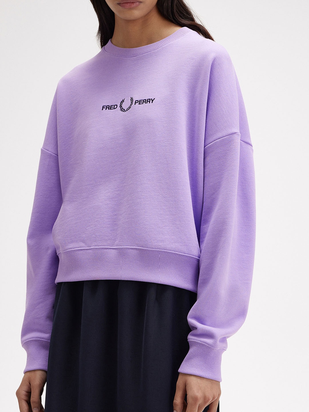 

Fred Perry Women Brand Logo Printed Pure Cotton Sweatshirt, Purple