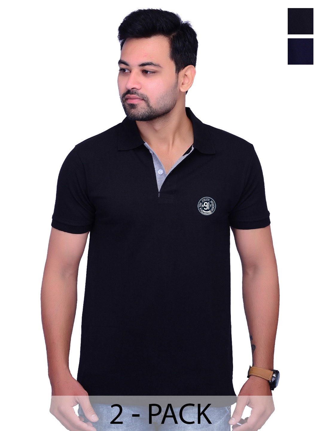 

LA MILANO Men Pack Of 2 Solid Slim Fit T-shirts, Black
