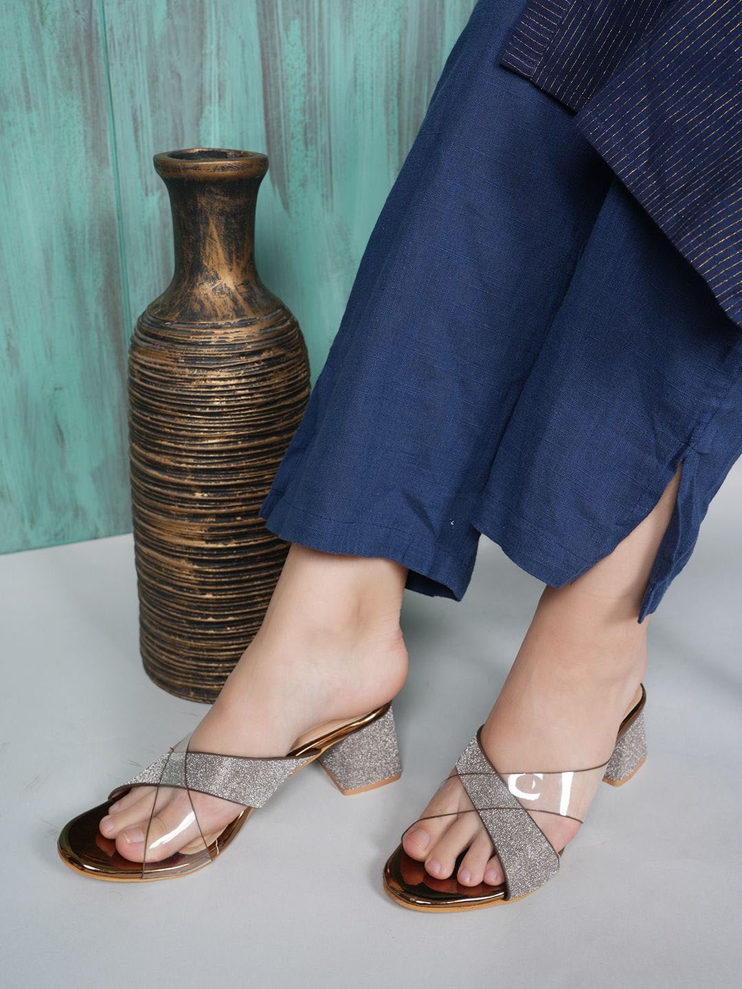 

Mast & Harbour Women Block Heels Sandals, Copper