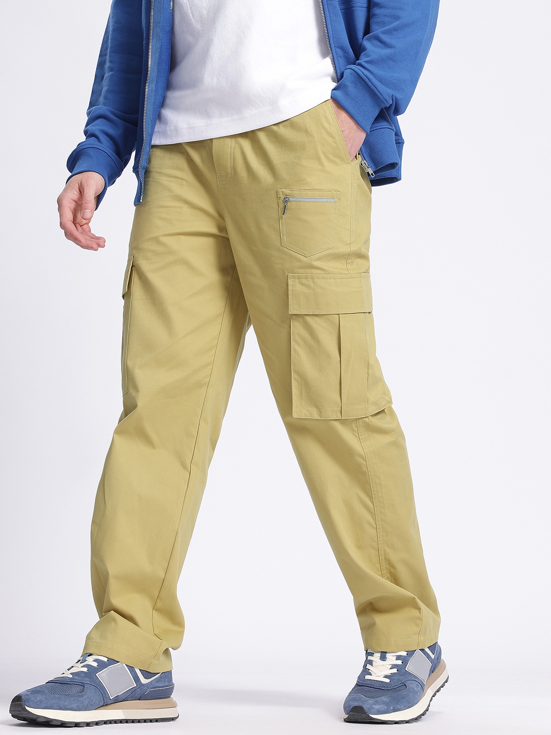 

glitchez Men Functional Flair Relaxed Fit Pure Cotton Cargos, Khaki