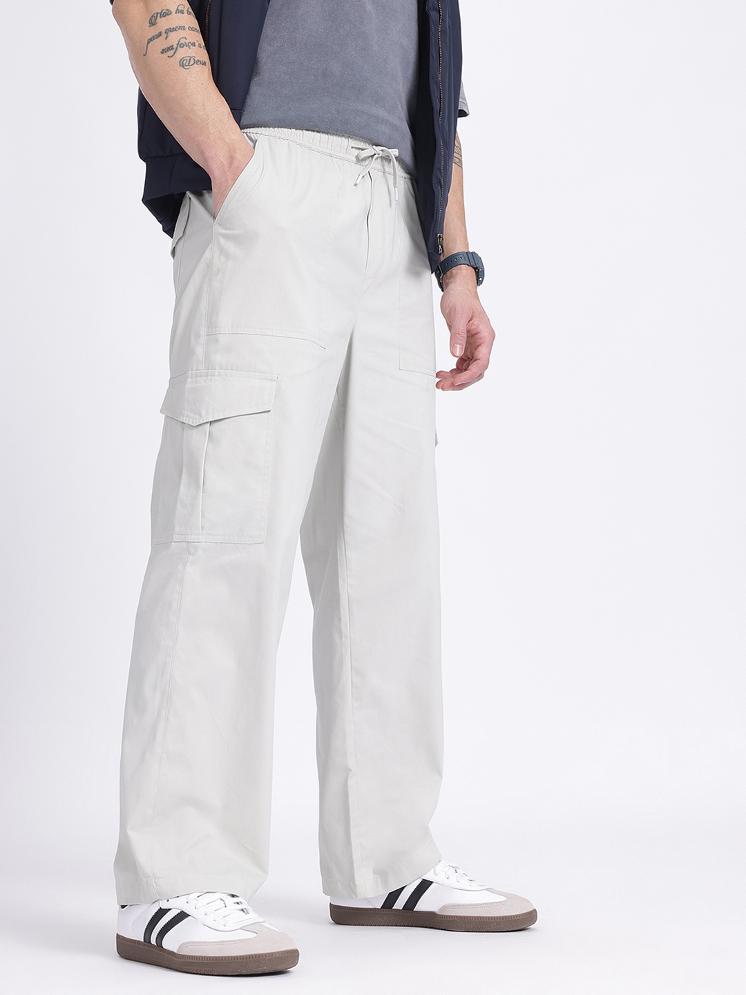 

glitchez Men Tough Utility Cargo-Style Trousers, Grey