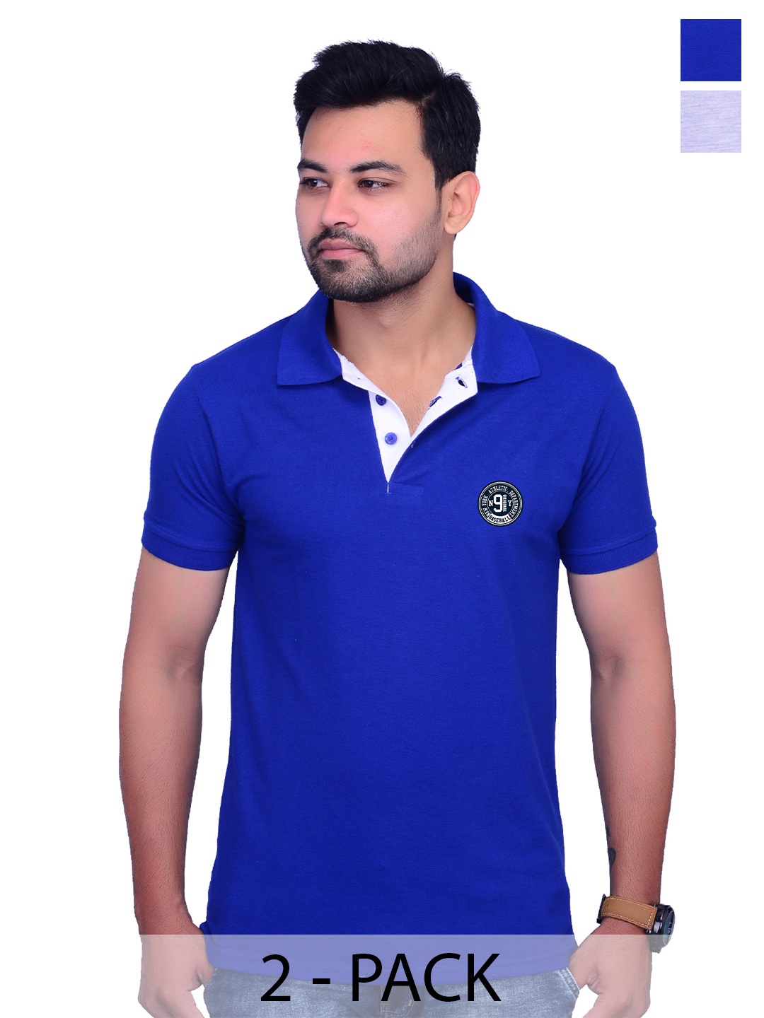 

LA MILANO Men Pack Of 2 Solid Slim Fit T-shirts, Blue