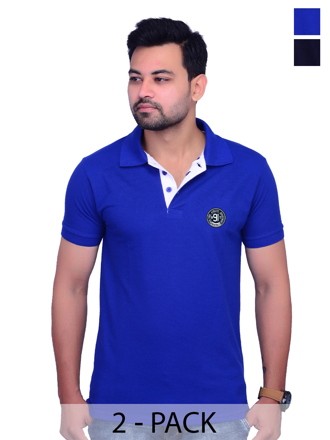 

LA MILANO Men Pack Of 2 Solid Slim Fit T-shirts, Navy blue
