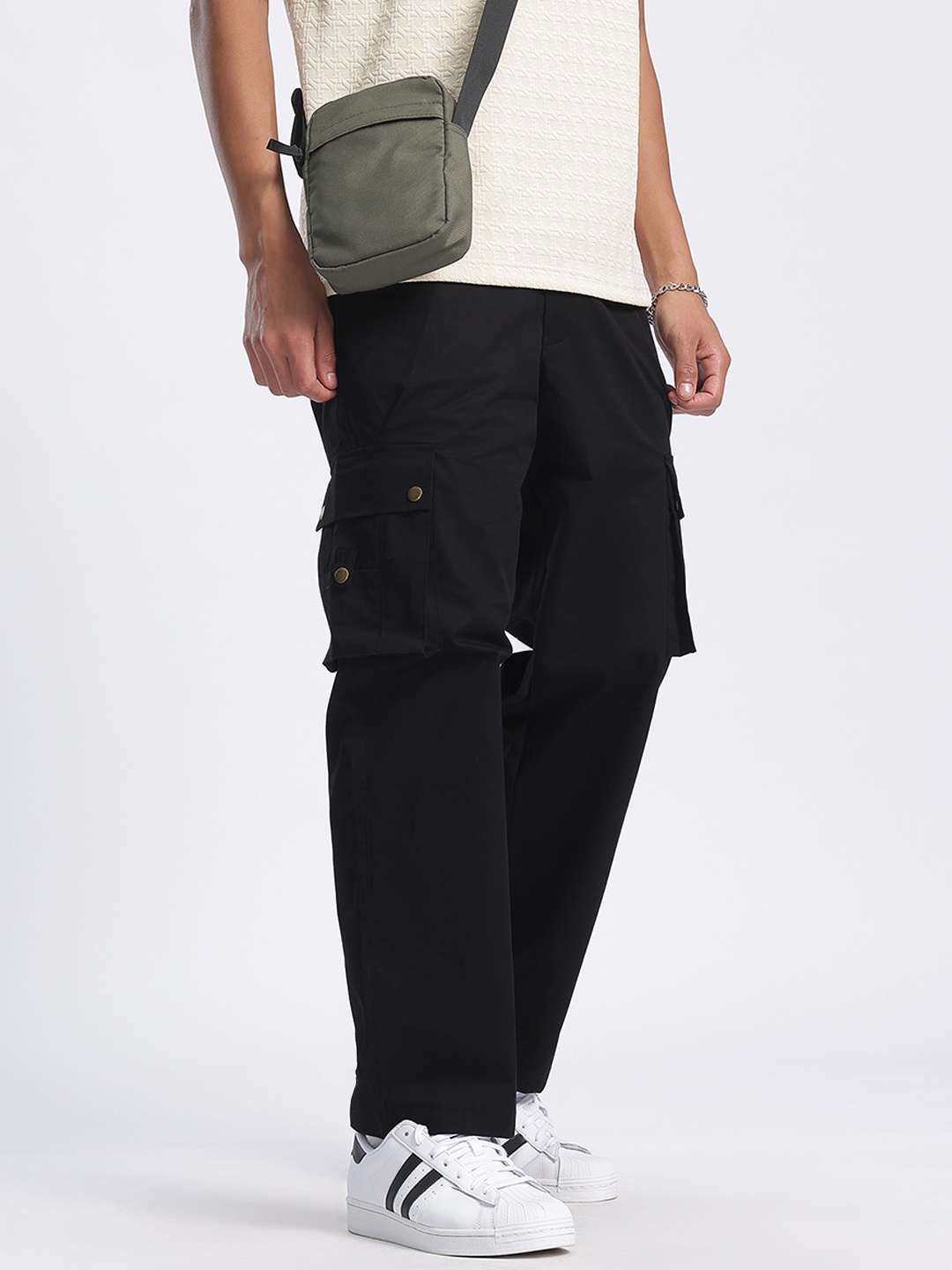 

glitchez Men Timeless Classics Relaxed Fit Cargo Style Trousers, Black