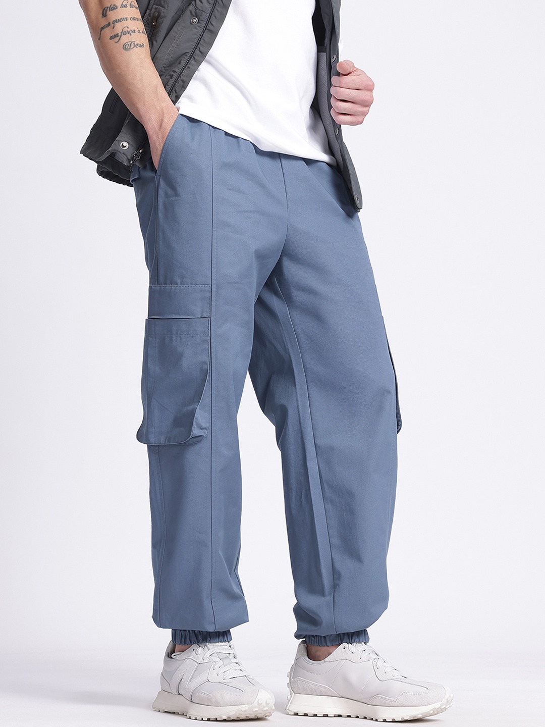 

glitchez Men Street Style Cargos Relaxed Fit Pure Cotton Joggers, Blue