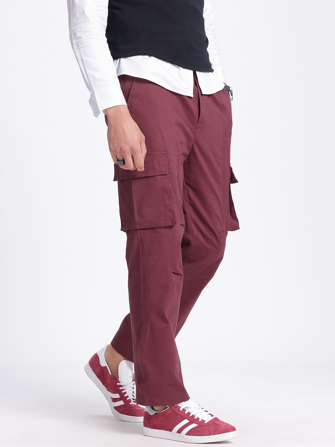 

glitchez Men Utility Basics Cargo-Style Relaxed Trousers, Rust