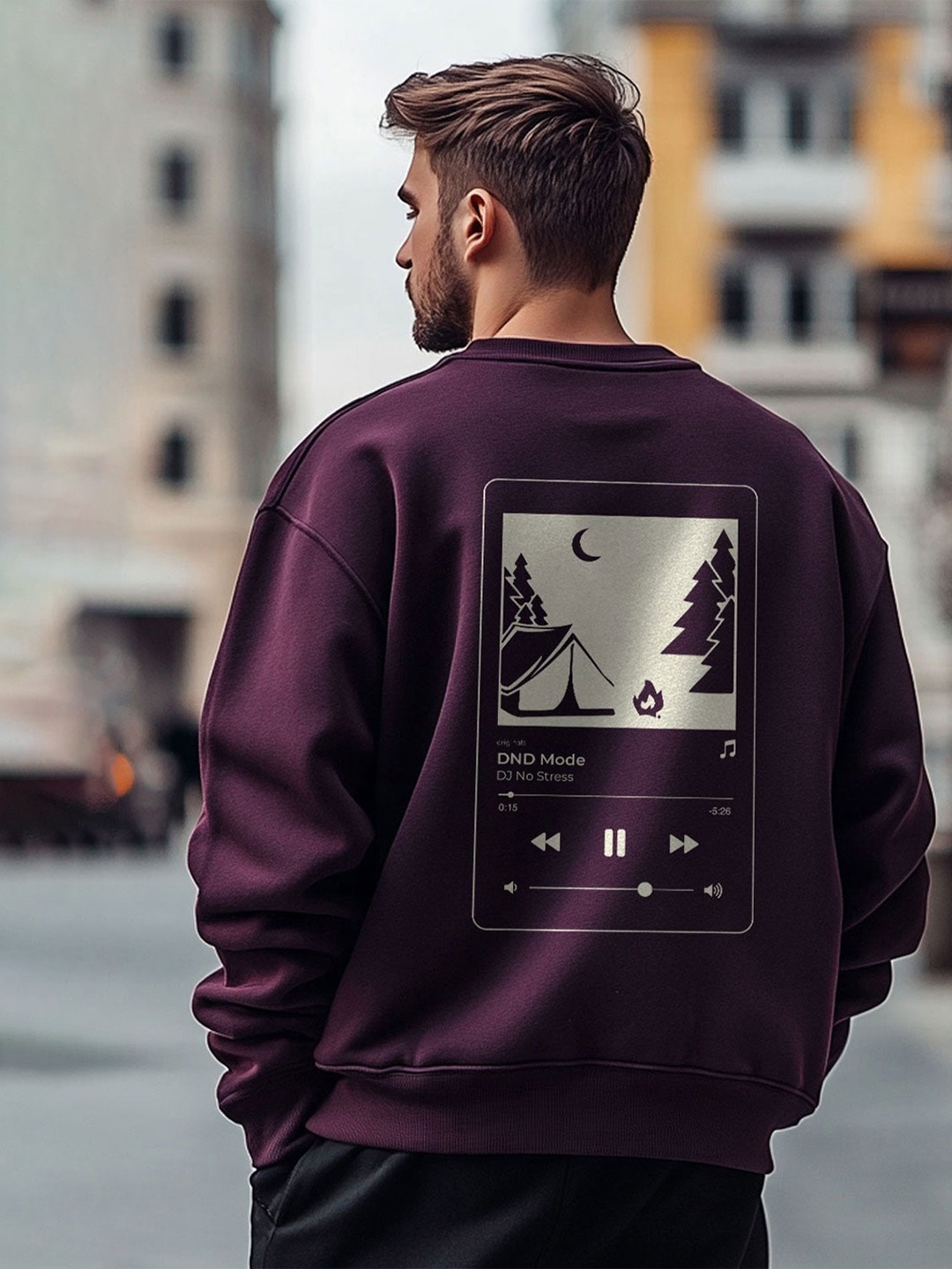 

NOBERO Oversized Back Printed Sweatshirt, Purple