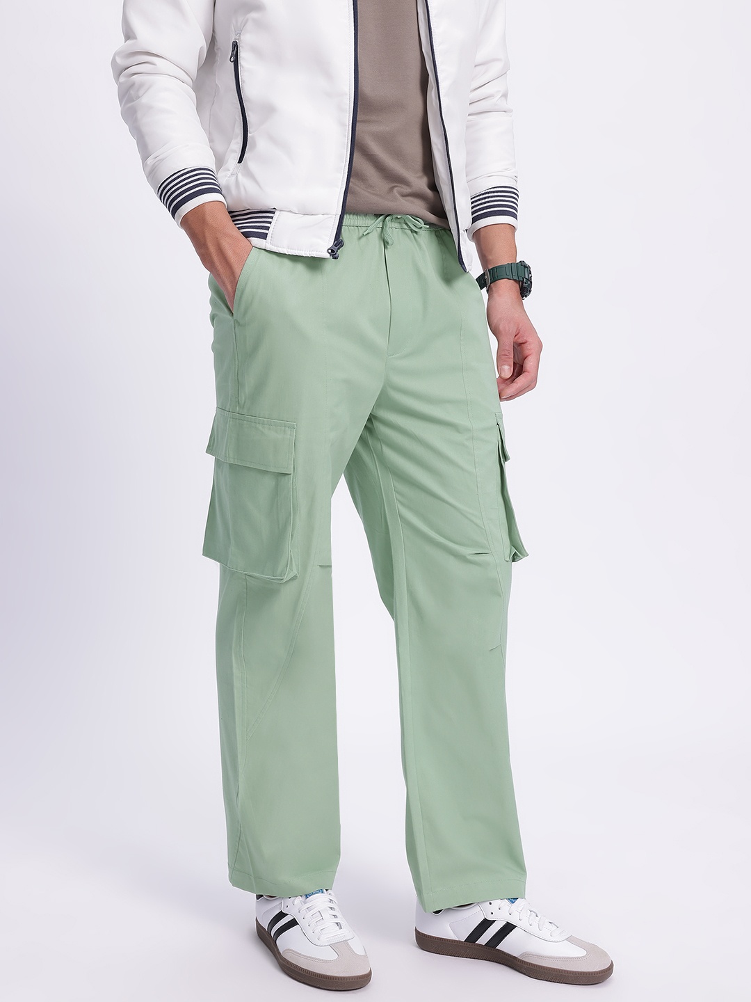 

glitchez Men Utility Flex Relaxed Cargo Trousers, Green