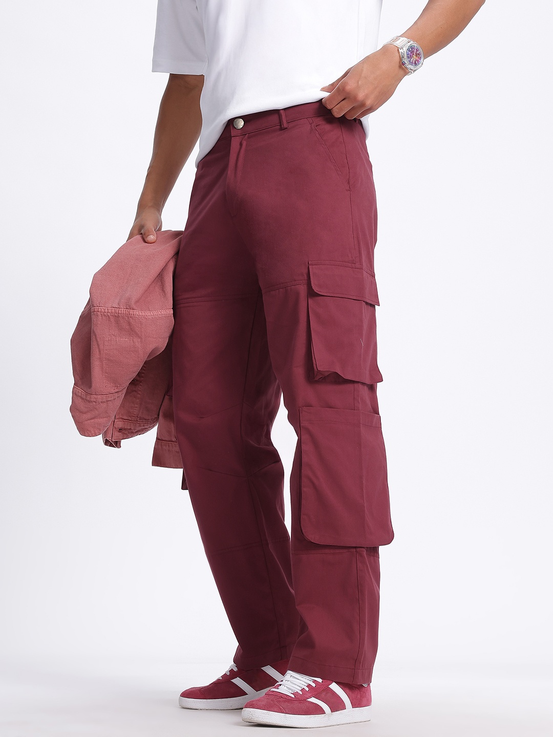 

glitchez Urban Utility Baggy Cargo Style Trousers, Maroon