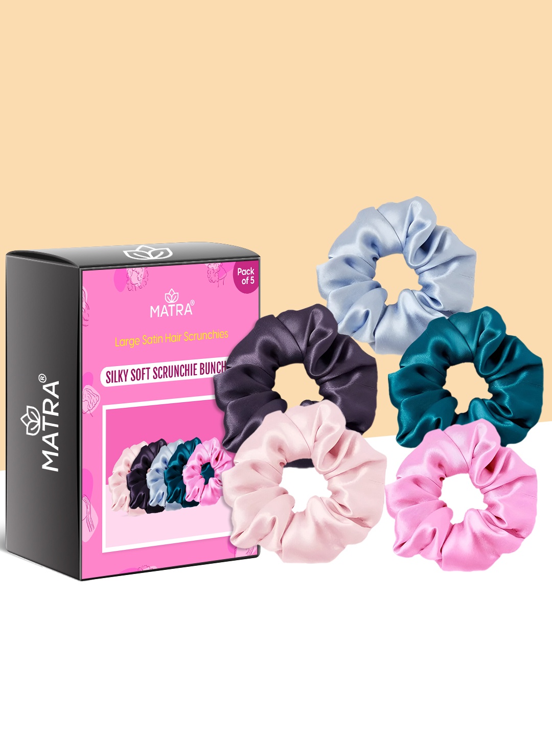 

MATRA Set Of 5 Unisex Hair Scrunchies, Pink