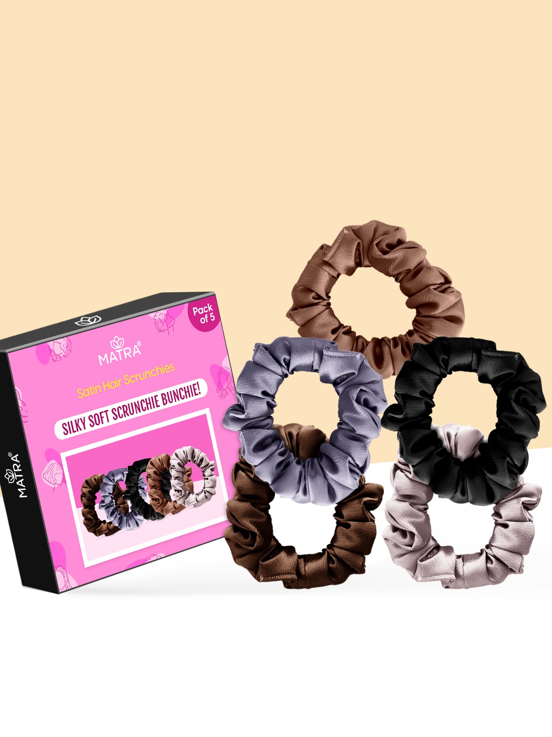 

MATRA Set Of 5 Unisex Hair Scrunchies, Brown
