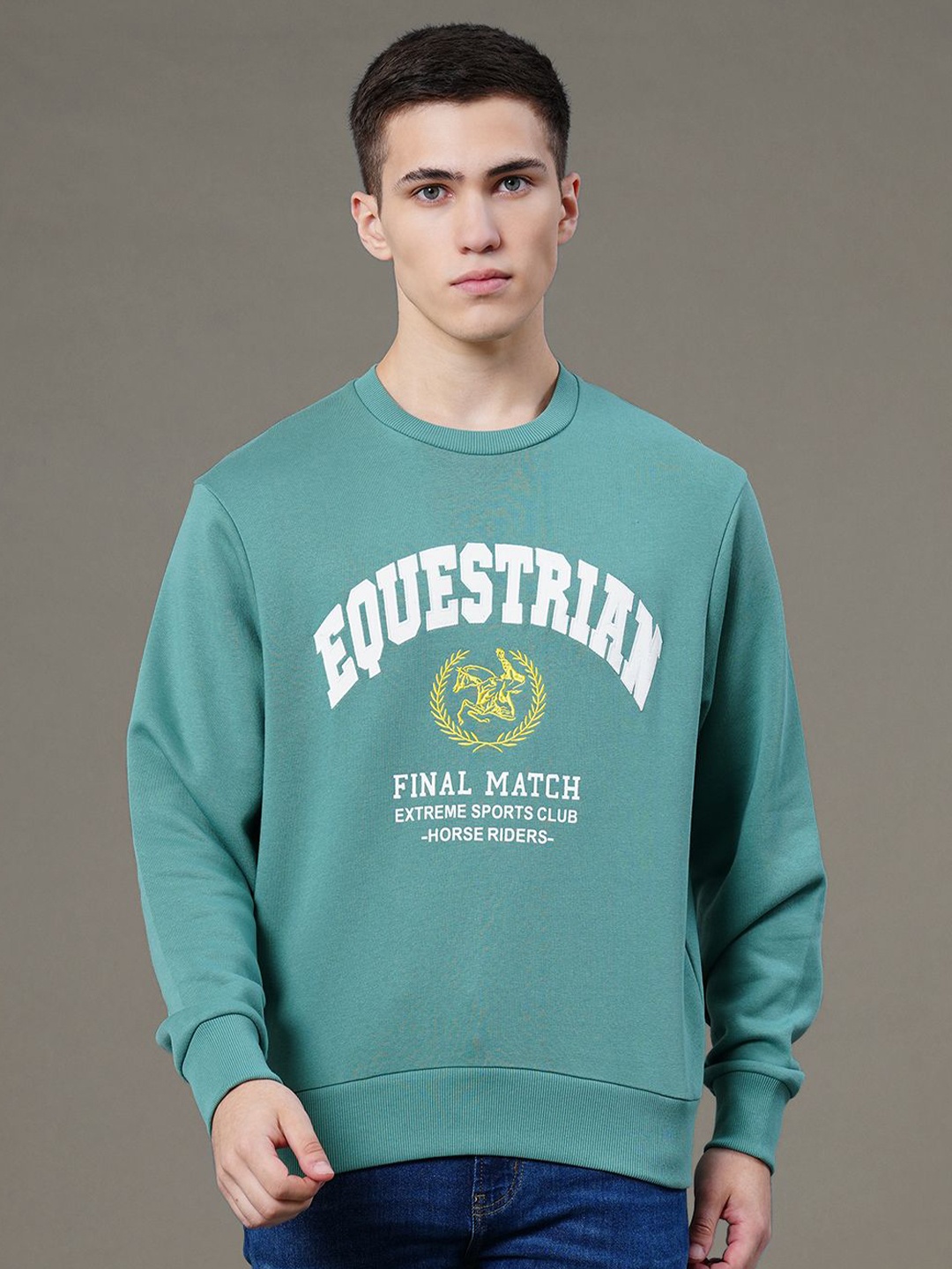 

Red Tape Men Typography Printed Pullover Cotton Sweatshirt, Green