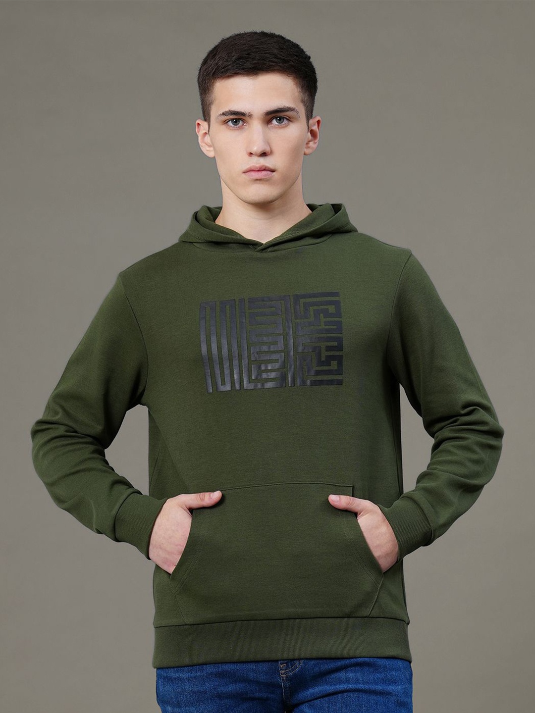 

Red Tape Men Graphic Printed Hooded Pullover Sweatshirt, Olive