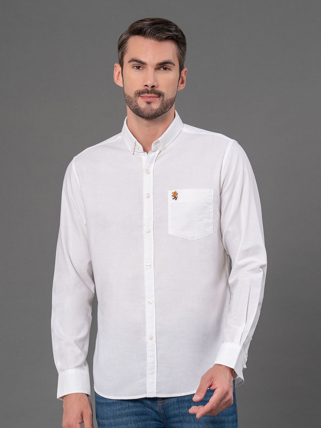 

Red Tape Men Solid Pure Cotton Oxford Shirt, White