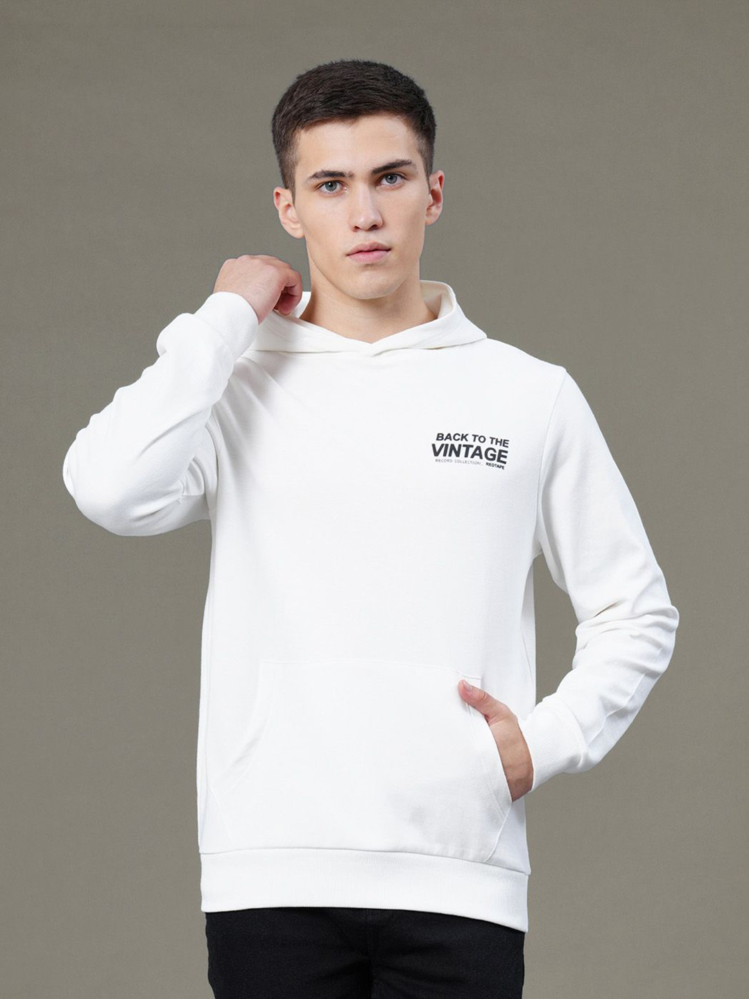

Red Tape Men Graphic Printed Cotton Hooded Sweatshirt, Off white