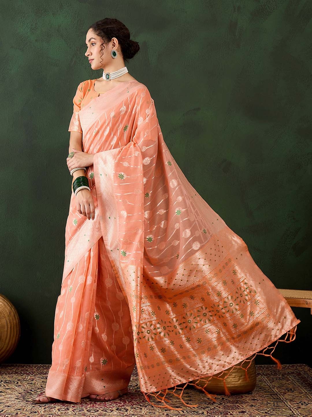 

DIVASTRI Woven Design Zari Designer Kanjeevaram Saree, Orange