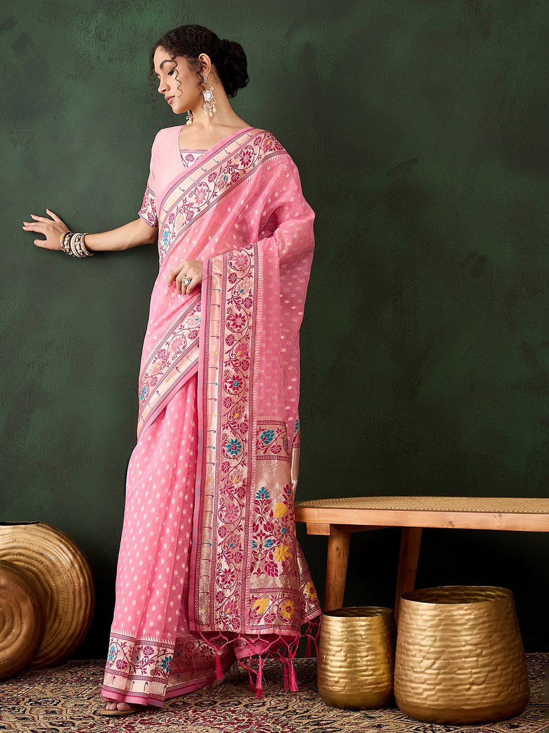 

DIVASTRI Woven Design Zari Designer Kanjeevaram Saree, Pink