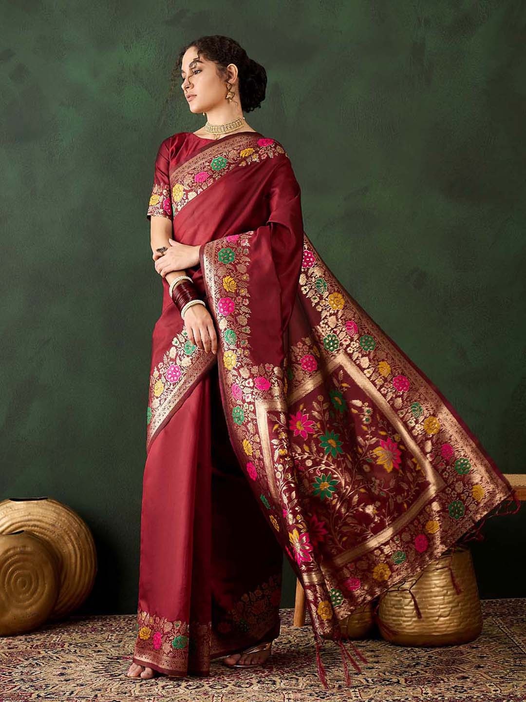 

DIVASTRI Woven Design Zari Designer Kanjeevaram Saree, Maroon