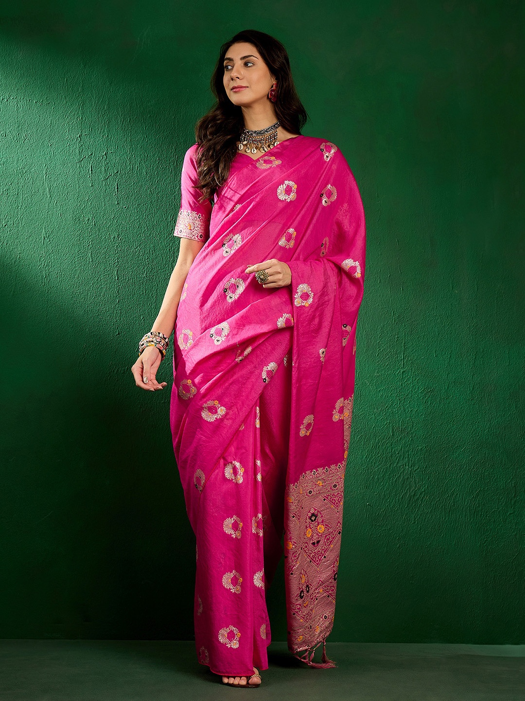 

DIVASTRI Woven Design Zari Designer Kanjeevaram Saree, Pink