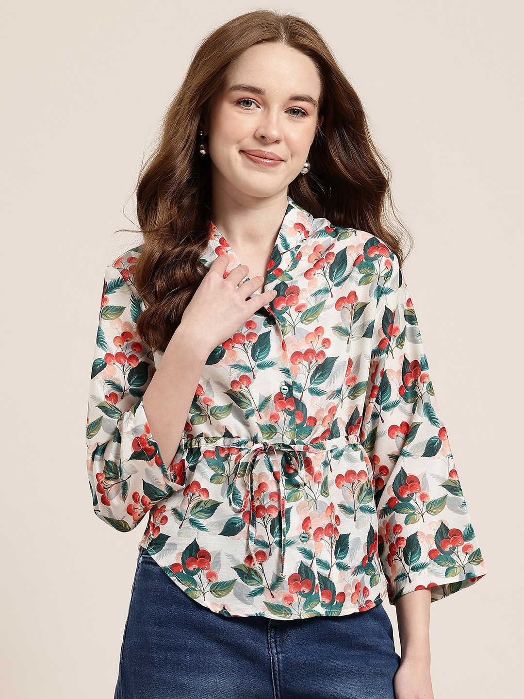 

HERE&NOW Floral Print Shirt Style Top, Green