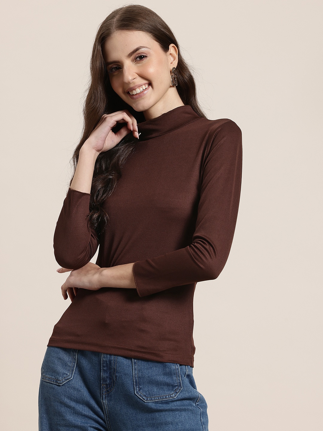 

HERE&NOW Self-Striped Top, Brown