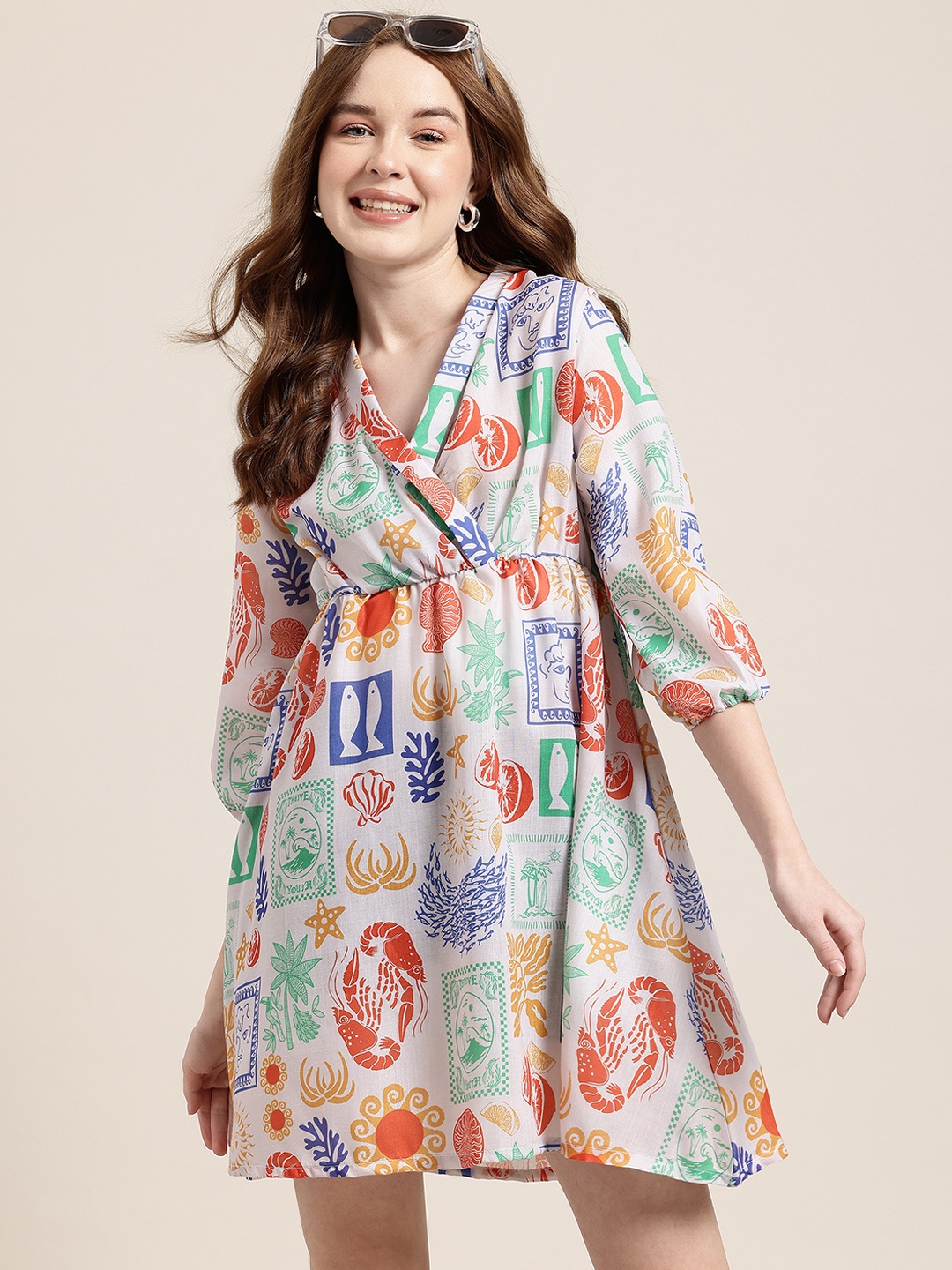 

HERE&NOW Printed A-Line Mini Dress, White