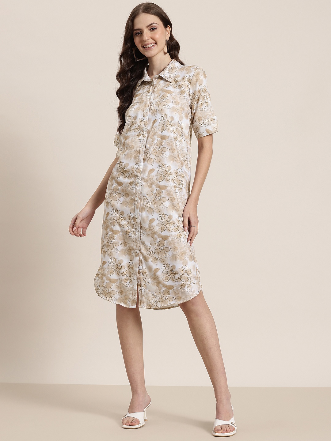 

HERE&NOW Floral Print Shirt Dress, Brown