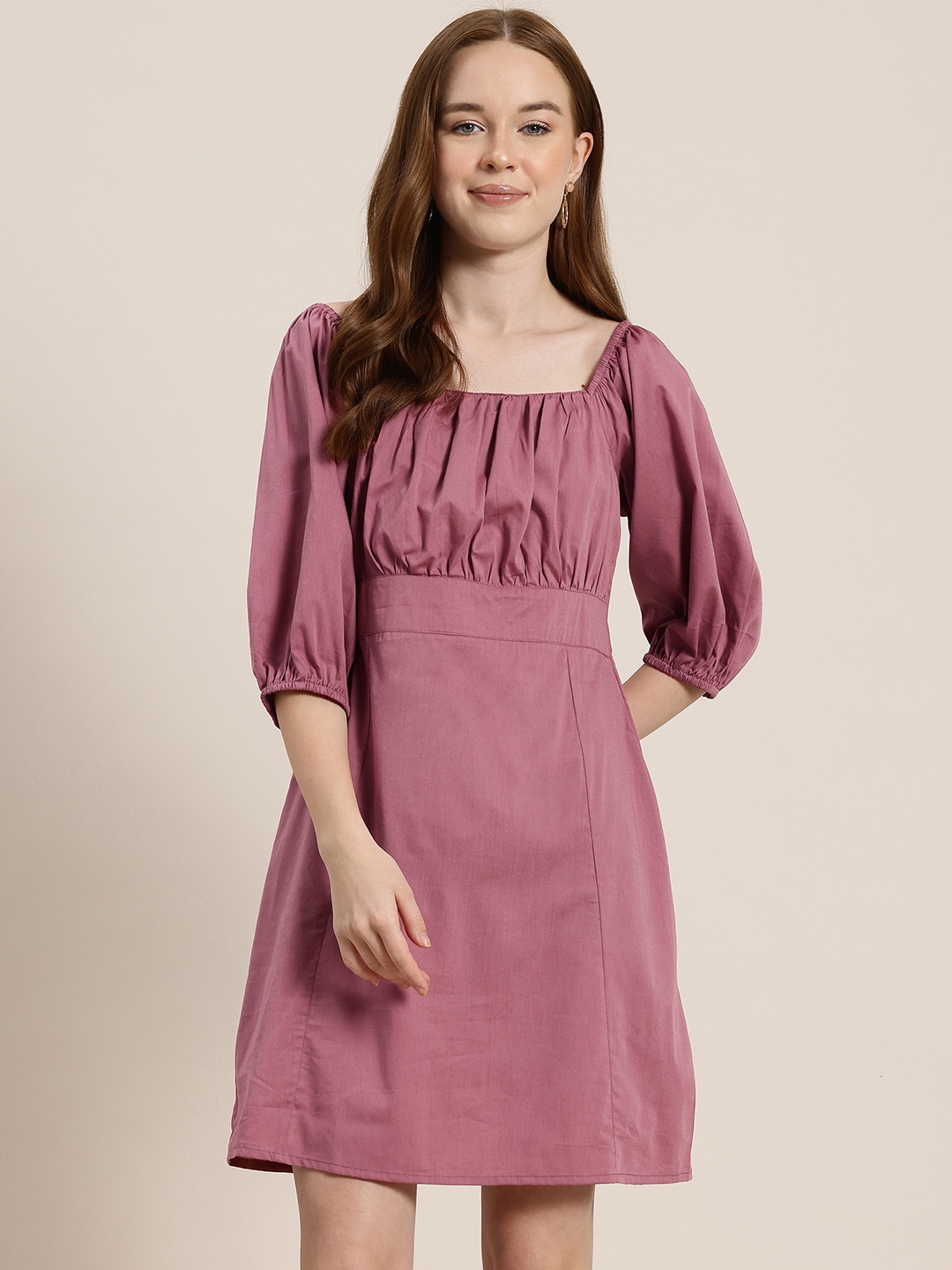 

HERE&NOW Smocked Back & Ruched A-Line Mini Dress, Rose