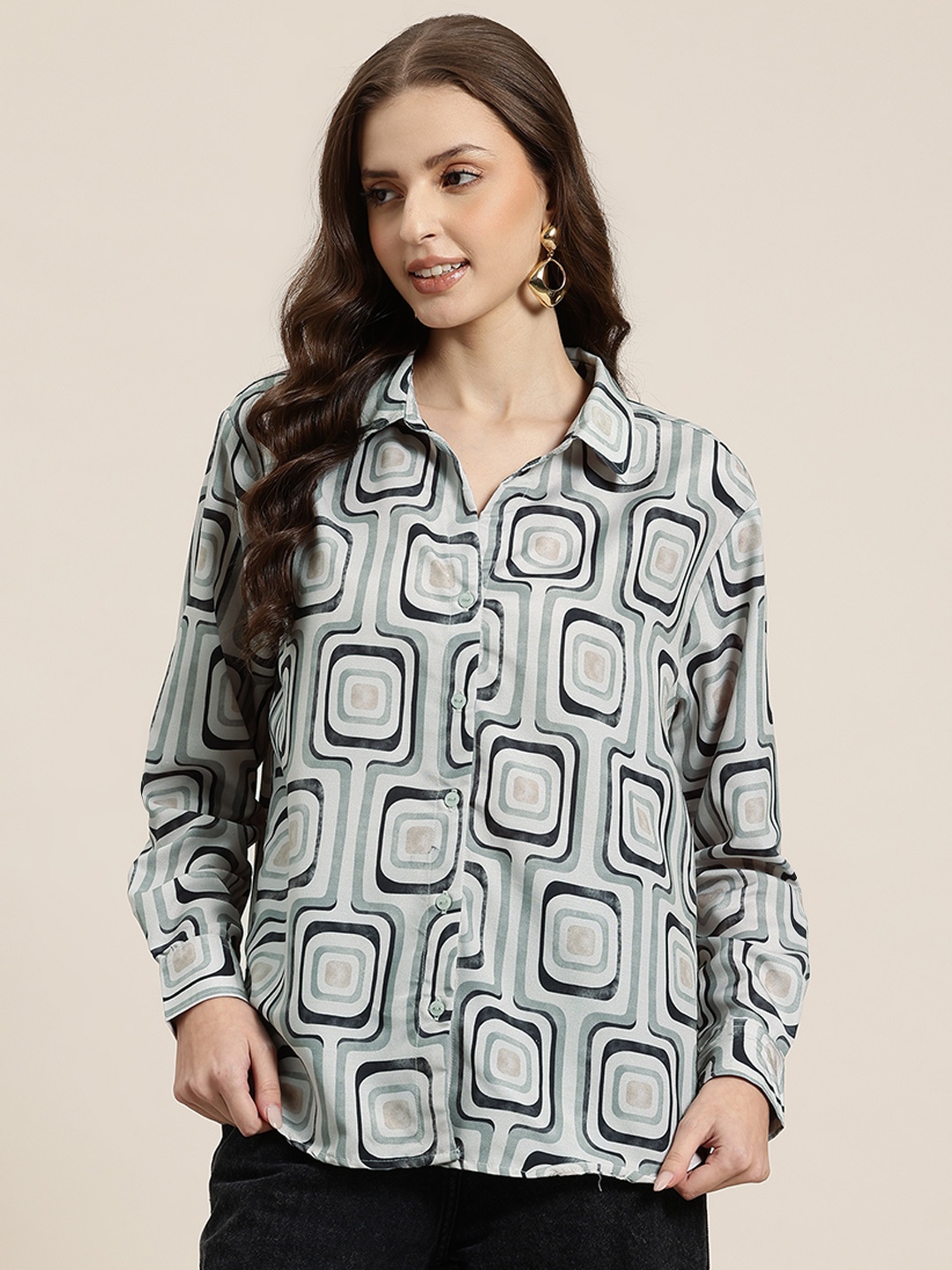 

HERE&NOW Women Opaque Printed Casual Shirt, Off white