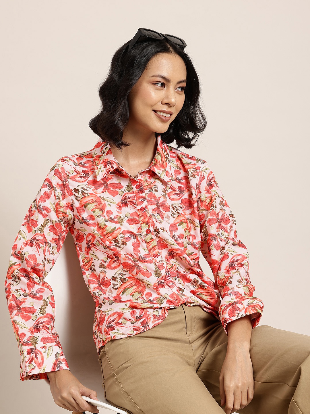 

HERE&NOW Floral Print Shirt Style Top, Peach