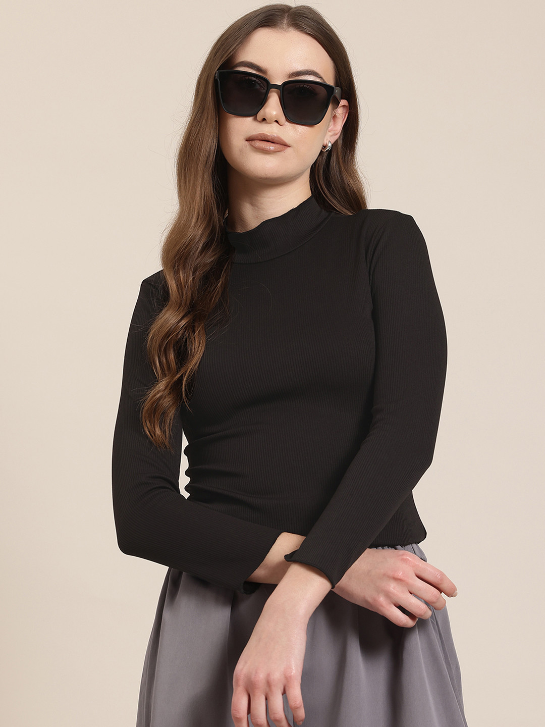 

HERE&NOW High Neck Ribbed Top, Black